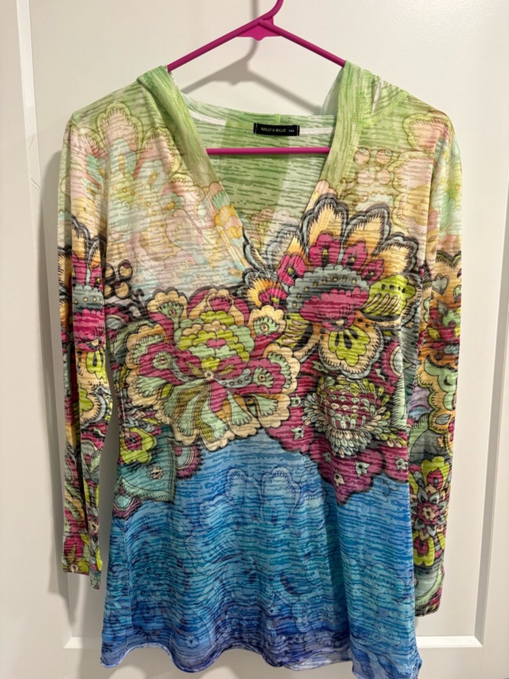 Nally & Millie Multi-Color Floral V-Neck Long Sleeve Top